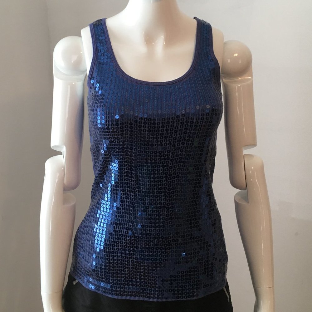 blue sequin front cotton tank top